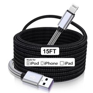Cabepow 15FT Black Braided Lightning to USB Charging Cable